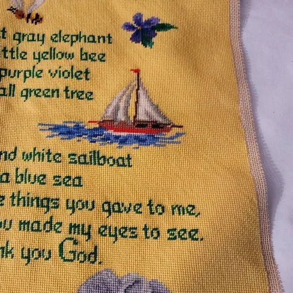 VTG Yellow Elephant Bee Tree Needlecraft Needlepoint Nursery Kids Prayer - Picture 15 of 15